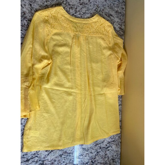 Kim Rogers Womens Blouse Medium Yellow Button-Down Bell Sleeves Lace Trim Retro - Picture 8 of 10